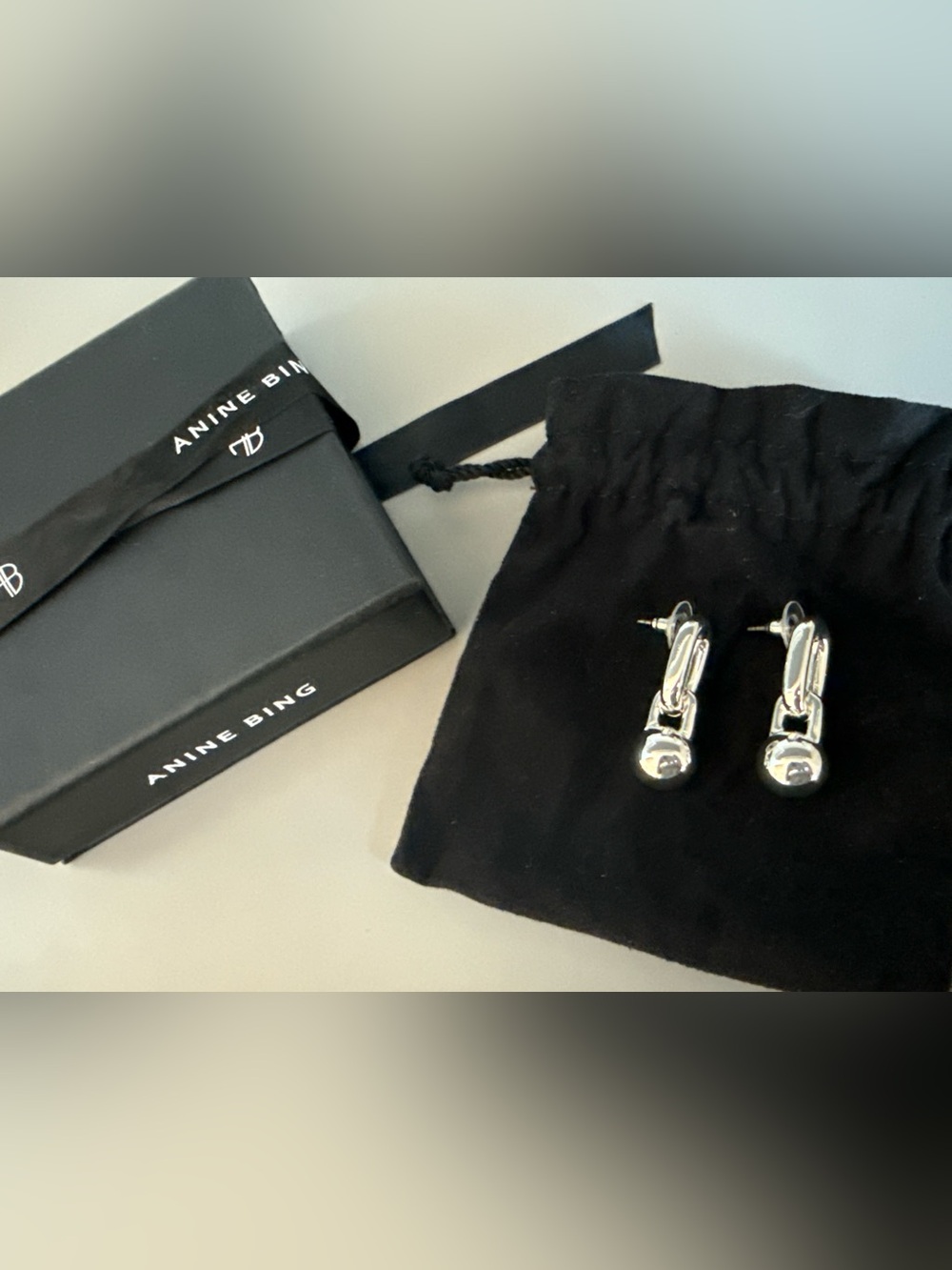 Anine Bing link ball drop earrings in silver (NEW)